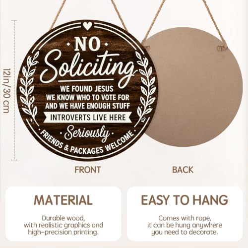 No Soliciting Sign for Front Door Funny Not Knocking Disturb Round Outdoor Hanging Wooden Door Sign for House No Soliciting Home Office Porch Wreath Hanger Sign for Outside Doorbell Wall 12"X12" - Image 2