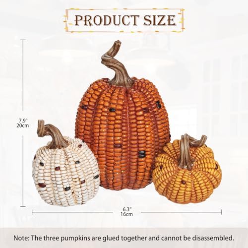 Briful Fall Decorative Corn Pumpkin Set – 3-in-1 Resin Pumpkins Harvest Décor Fake Corn Pumpkins Centerpiece for Thanksgiving Table Tiered Tray Outdoor Autumn Decorations - Image 2