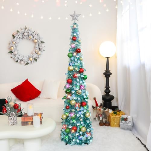 N&T NIETING Pop Up Christmas Tree with Lights & Ornaments, 5FT, Lake Blue - Image 2