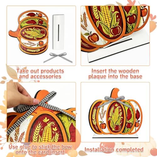6Pcs Wood Fall Porch Standing Decor Pumpkin Sign with Base 8-15In - Image 3