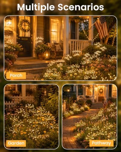 OZS 6 Pack Solar Firework Lights Outdoor, 360LED Solar Garden Lights - Image 6