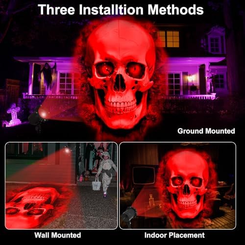 Treela Skull Projector Light Outdoor Halloween Decoration, Red, Dynamic - Image 3