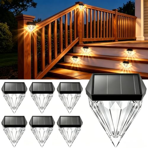 Solar Deck Lights, Solar Step & Fence Lights Outdoor Waterproof, Warm White Solar Lights for Garden Stair, Patio, Front Porch & Wall Decor, 6Pack by HUAKETECH