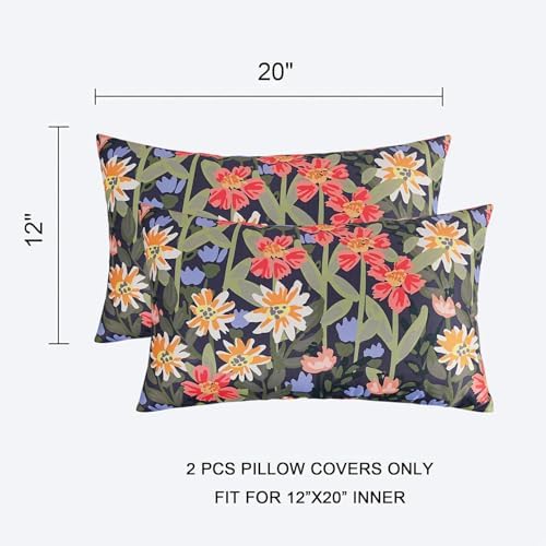 Pyonic Floral Outdoor Lumbar Pillows Covers 12x20 inch Waterproof Spring Summer Decor Outdoor Pillows for Patio Furnture Garden Bench Porch,Black - Image 4