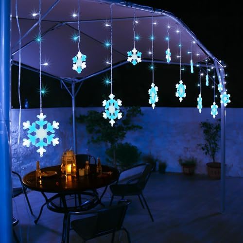 Christmas Snowflake Lights, 10.66ft 168 LED Icicle Lights Outdoor with 14 Drops, 8 Modes Waterproof Connectable Christmas Light for Eaves Wedding Garden Yard Indoor Xmas Decor (White & Icicle Blue) - Image 6