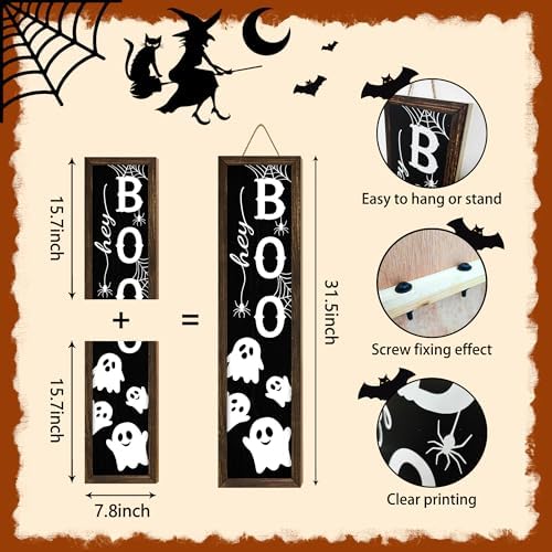 Halloween Boo Porch Sign Decor for Welcome Front Door Rustic Tall Welcome sign for Front Porch Standing Farmhouse Door Porch Decoration 31.5"H - Image 2