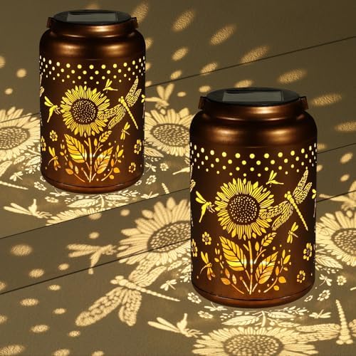 2 Pack Sunflowers Solar Lanterns Outdoor Waterproof Garden Decor by Tepaken