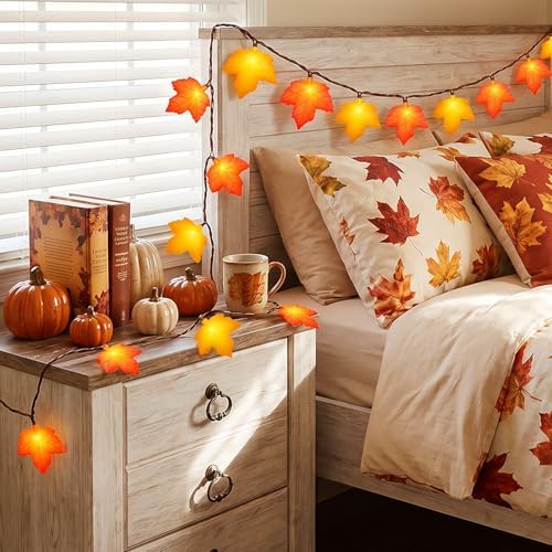 12Ft 20 LED Fall String Lights Plug in Orange Yellow Maple Leaf String Lights Waterproof, for Autumn Home Porch Bedroom Mantel Staircase Fence Fall Decor and Thanksgiving Decorations Indoor Outdoor - Image 3