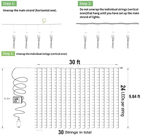 Solhice LED Curtain Lights Outdoor 30ft x10ft Cool White, 720 LED Plug in Hanging Christmas String Lights Indoor, Twinkle Light Backdrop for Outside Backyard Wedding Bedroom Decor (Not Connectable) - Image 6