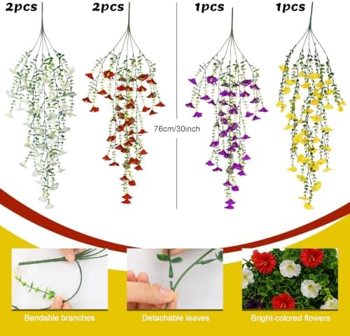 6 Pcs Artificial Hanging Flowers for Outdoors, UV Resistant Morning Glory Vines, Faux Silk Trailing Plants for Porch Patio Window Box Indoor Outdoor Home Decor (Mixed-color04) - Image 2