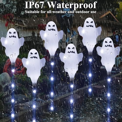6 Pack Solar Halloween Ghosts Outdoor Decorations, Solar Halloween Lights Outdoor Waterproof, Pathway Lights for Outside Garden Patio Yard Lawn Party Walkway Grave Ghost Decor - Image 3