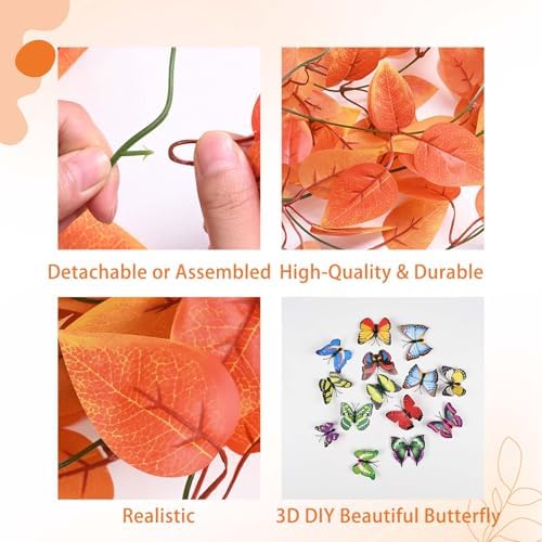 BLEUM CADE Fake Hanging Plants, 4pcs Artificial Hanging Plant, Faux Orange Vines Hanging Plant for Wall Home Living Room Indoor Outdoor Fall Decor (No Baskets) - Image 7