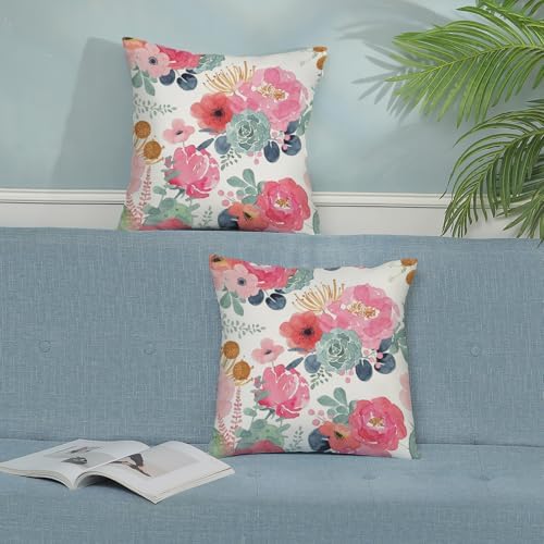 CXMEIFLY Spring Floral Pillow Covers 24 x 24 Inch Set of 2 for Watercolor Pink Flowers Decor Throw Pillows Green Leaves Plant Outdoor Decorative Cushion Cases with Zipper for Couch Bed Decorations - Image 3