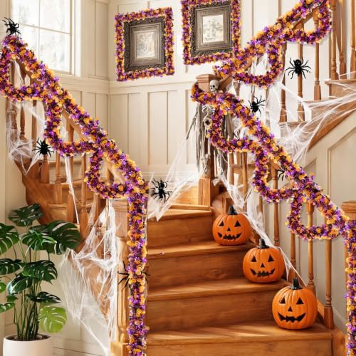 50FT Halloween Garland with Pumpkin Spider Bat - Shiny Tinsel Garland for Mantle, Tree, Doorway, Indoor & Outdoor Halloween Party Decorations - Image 3
