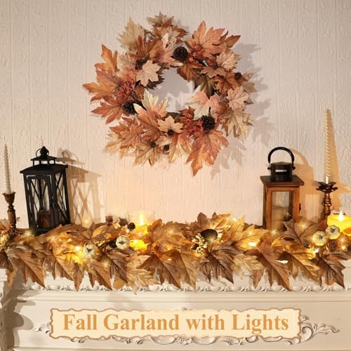 6 FT Lighted Fall Garland with Lights Autumn Automatic ON/Off Timer - Image 2