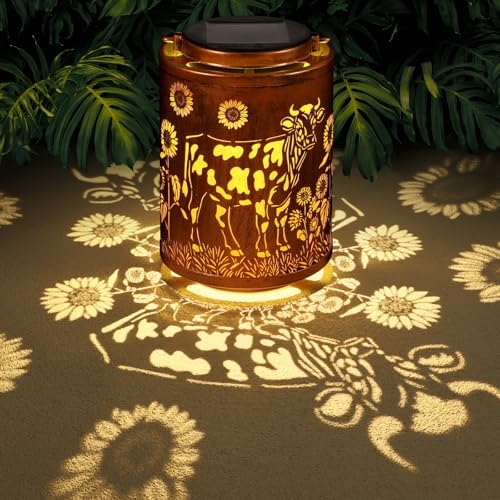 Solar Lanterns Metal Hanging Garden Decor Birthday Gifts for Women (Cow) by Tepaken
