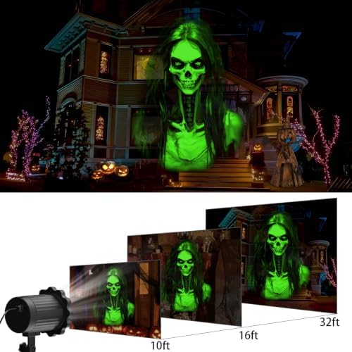 Halloween Projector Outdoor, 2026 Upgraded 3D Dynamic Skull HD Patterns,Clearer Holiday Light Ideal for Window Wall Displays and Halloween Garage Door Cover Projections - Image 6