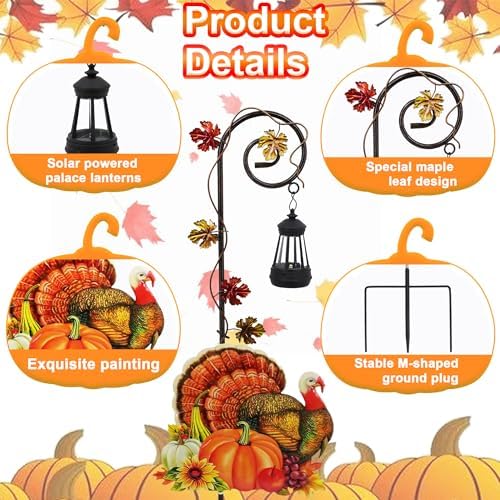 Turkey Solar Lantern Garden Stake Metal Outdoor Thanksgiving Yard Light - Image 6