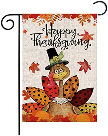 Happy Thanksgiving Garden Flags 12x18 inch Turkey with Pumpkins Double Sided Seasonal Yard Flag for Fall Harvest Autumn House Decoration Outdoor by Whongkidz