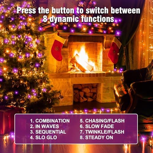 400FT Purple and Orange Halloween String Lights with Remote, Green Wire LED Mini Lights, 8 Modes, Timer, Plug-in Indoor Outdoor Lights for Large Trees, Fences, Yard, Fall and Thanksgiving Decor - Image 2