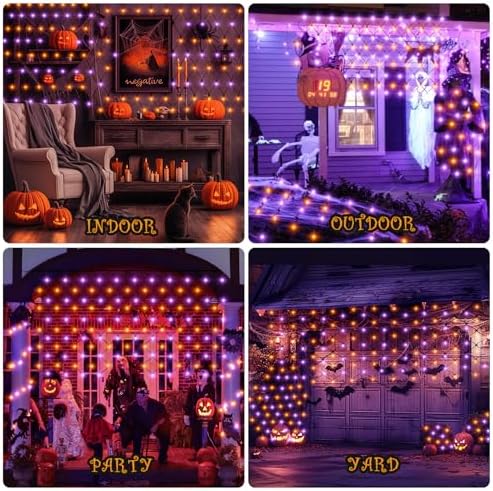 HYH Halloween Net Lights,360 LED 12FT x 5FT Halloween Decor Fairy Orange&Purple with 8 Modes String Connectable Waterproof Outdoor Lights,Hanging Light for Indoor Party Yard Garden Bushes Decorations - Image 6