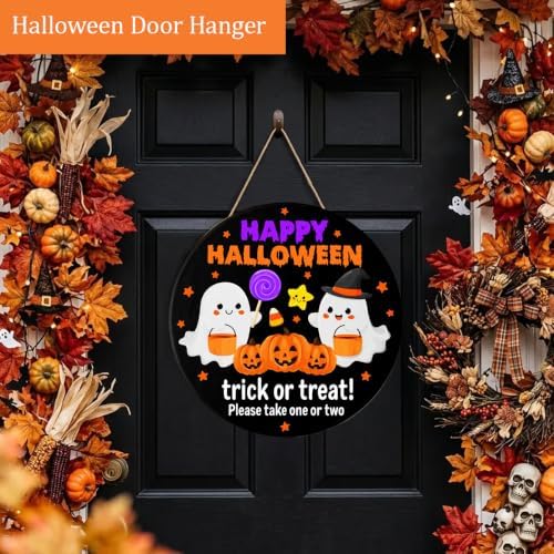 Halloween Decorations Wooden Sign for Home, Trick or Treat Ghost Sign - Image 3