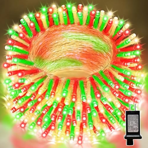 LAMPHOME 66FT 200 LED Christmas String Lights, Red Green & Warm White Fairy Lights, 16 Lighting Modes Plug in Waterproof Mini Lights, Indoor Outdoor Xmas Tree Garden Patio Wedding Party Bedroom Decor by ULL