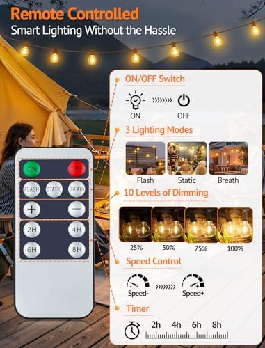 Larkvue 25FT Solar String Lights with Remote, 3 Modes, 11 G40 Bulbs, Brown - Image 3
