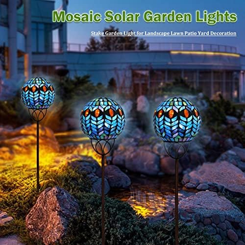 VCUTEKA Decorative Solar Garden Lights, 6" Mosaic Globe Outdoor Stake - Image 4