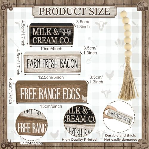Moucuny 4 Pcs Farm Fresh Farmhouse Table Decor Rustic Stacked Wooden Sign - Image 3