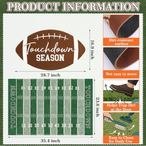 Drydiet Football Door Mat Non Slip Outdoor Touchdown Season Green Brown - Image 2