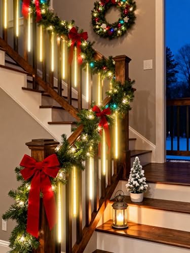 Flacchi Meteor Shower Icicle Lights - 5 Tubes 20" Each 270 LED Cascading Raindrop Lights, Timer Outdoor Waterproof Christmas Decorations for Holiday Party(Warm White) - Image 7
