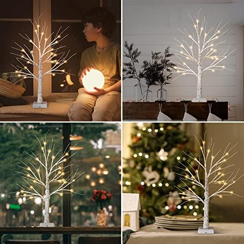 Woohaha Lighted Mini Birch Tabletop Christmas Decorations Tree, Warm White - Image 3