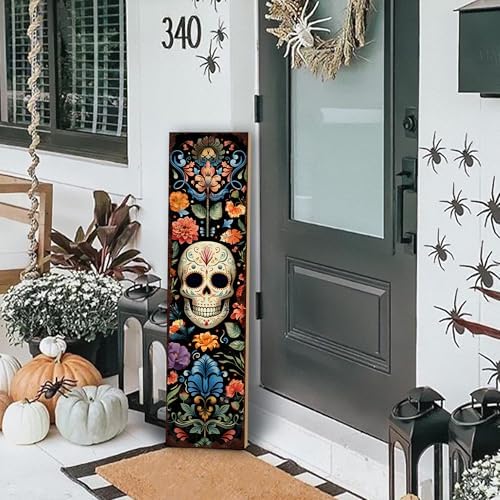 Halloween Dia De Los Muertos Wooden Skull Welcome Sign, Fall Porch Sign for Front Door Decorations, 31.5"H - Image 5
