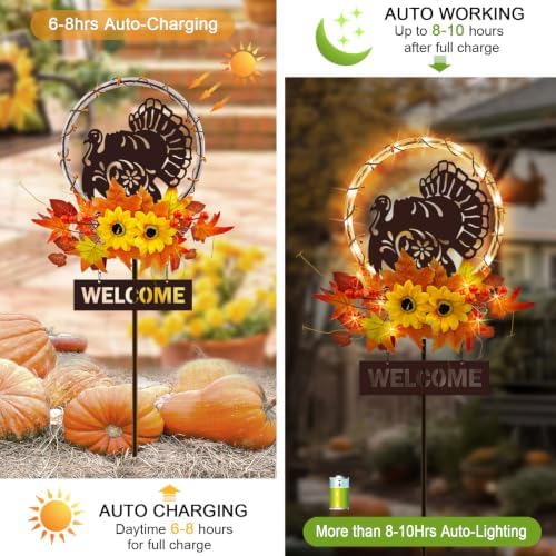 Thanksgiving Decorations Outdoor,Solar Lights Turkey Yard Sign Garden Stake - Image 4