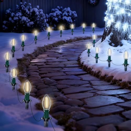 38FT C9 LED Christmas Pathway Lights with 25 C9 Bulbs and Stakes by Pallerina