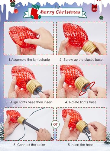 Minetom Strawberry C9 Christmas Jumbo Lights, 2 Pack 10.5 Feet 5 Multicolor Bulb Christmas Pathway Lights Outdoor C7 Light Covered Jumbo Multicolor Light Bulb Decorations for Lawn Outside - Image 7