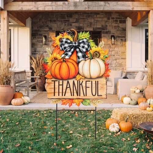 Weysat Fall Decor Outdoor Metal Pumpkin Yard Sign, Pumpkin Sunflower Stake - Image 2
