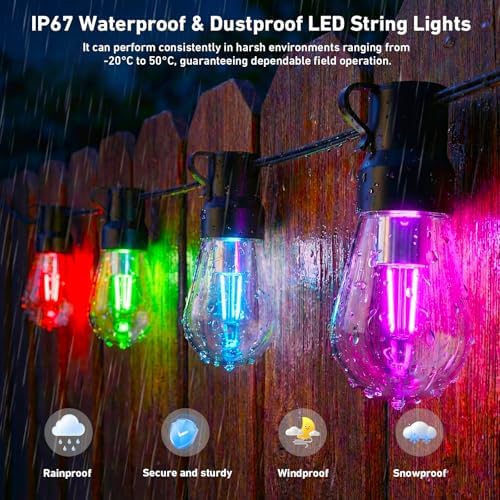 Outdoor String Lights,200FT Smart RGB+IC Patio Lights with Shatterproof LED Bulbs ,Outside Light Dimmable Patio for Decor DIY IP67 Waterproof ,Courtyard, garden,Holiday,LED lights more Scene Modes - Image 4