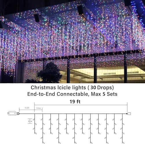 Joomer 19FT Christmas Icicle Lights Outdoor Connectable Multicolor - Image 3