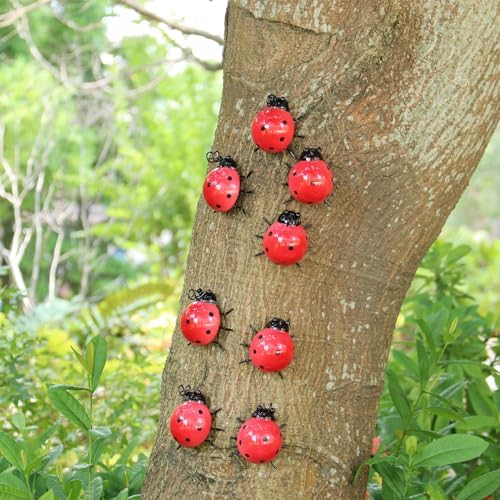 Cruis Cuka Metal Garden Decor for Outside Cute Ladybugs Yard Art Lawn Ornaments Wall Sculptures & Statues Outdoor Fence Decorations for Patio - Set of 8 - Image 3
