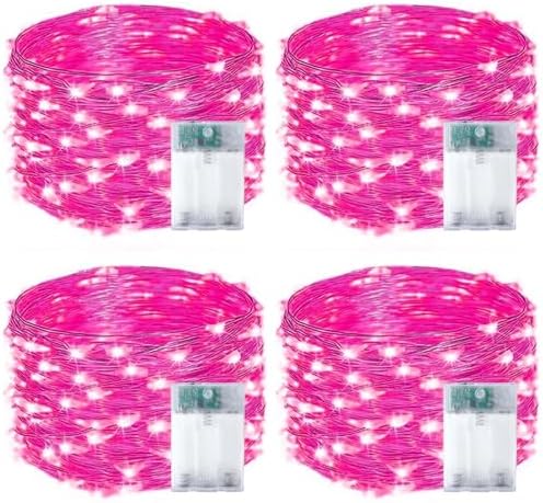 4 Pack Fairy Lights Battery Operated with Timer Valentines Day Lights Pink by EXF