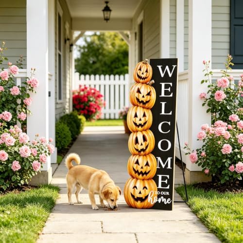 Halloween Welcome Sign for Front Door 41.5"×12.5" Spooky Pumpkin Yard Decor - Image 4