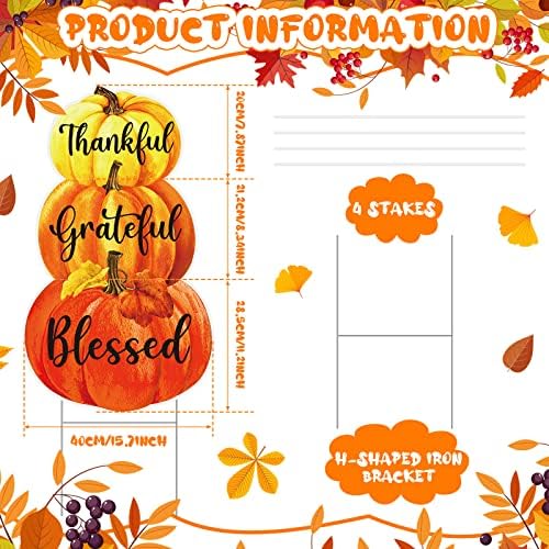 Spiareal Fall Outdoor Decorations Thanksgiving Pumpkins Yard Stake 3 Stacked Pumpkins Yard Sign 27 Inch Thankful Grateful Blessed Rustic Fall Harvest Outdoor Pumpkin Decor for Garden Lawn Decoration - Image 2