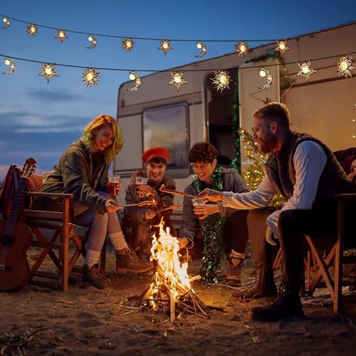 Beautyard Solar String Lights Outdoor Star Moon Sun 13Ft 153In Led Solar Powered Decorative Lights for Garden Patio Yard Trees Mothers Birthday Gifts Party (Warm White) (Star Moon Sun String Lights) - Image 6
