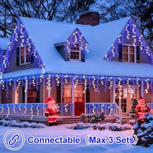 YEGUO 33ft 400 LED Blue and White Icicle Lights Outdoor Waterproof, 80 Drops Icicle String Lights Connectable, 8 Modes Icicle Christmas Lights with Memory Timer - Image 7