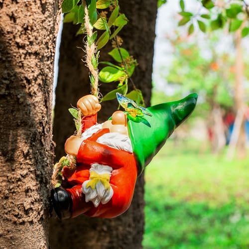 Hanging Gnome Garden Statue Climbing Garden Gnomes Lady with Butterfly Summer Decorations Tree Hugger for Outdoor Home Lawn Patio Yard Birthday Gifts for Mom Women - Image 3