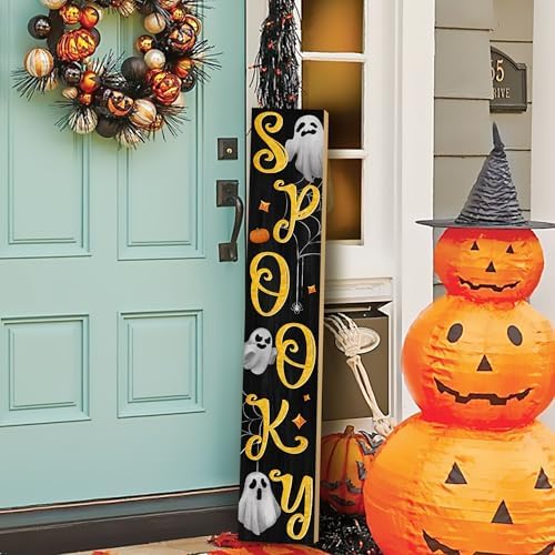 Halloween Welcome Porch Sign Decor Spooky Wooden Hanging Sign Door Porch Standing Decorative Signs Plaques for Front Door Farmhouse Outdoor Indoor Welcome Sign Wall Craft Decor 47.2"H - Image 2