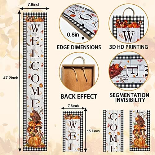 Fall Welcome Porch Sign Thanksgiving Day Wooden Door Sign 47" Large Buffalo Plaid Porch Sign for Pumpkin Sign Home Front Door Yard Party Decor - Image 3