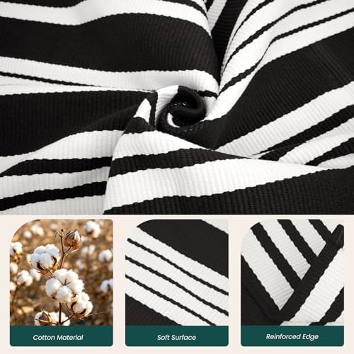 KOZYFLY 3'x5' Striped Area Rug, Black and White Woven Cotton Outdoor Rug - Image 5